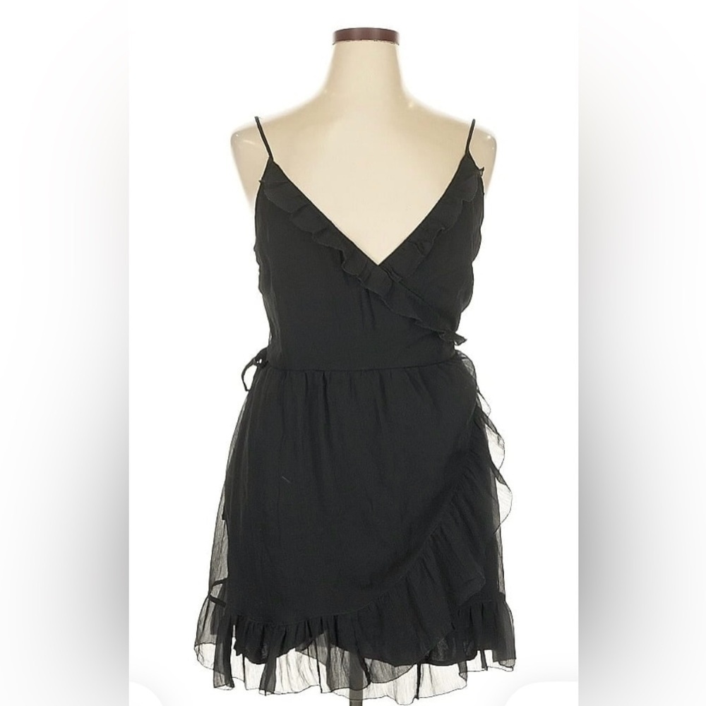 Abercrombie & Fitch Black Ruffle Wrap Mini Dress